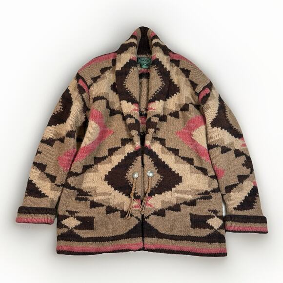 Ralph Lauren Sweaters - Vintage Ralph Lauren Country Navajo Hand Knit Cardigan Sweater Wool Size M Aztec
